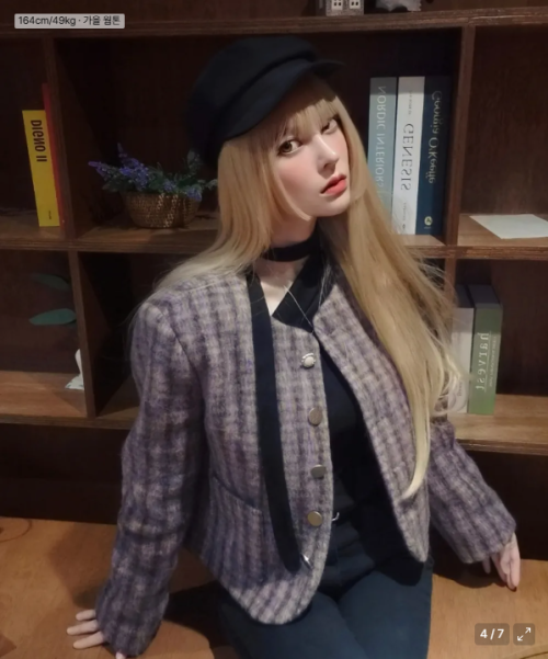 Florene шерсть check пуговица tweed jacket_purple