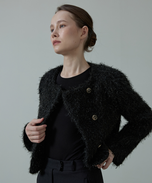 Glitter шерсть metallic pearl tweed пуговица jacket_khaki