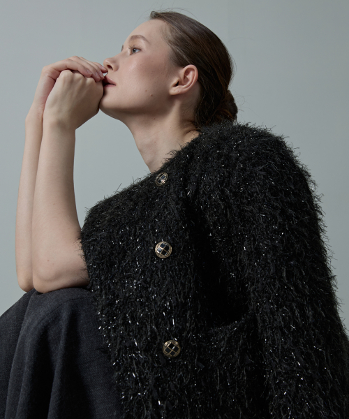 Glitter шерсть metallic pearl tweed пуговица jacket_khaki