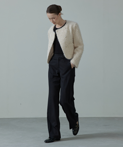 Glitter шерсть metallic pearl tweed пуговица jacket_cream