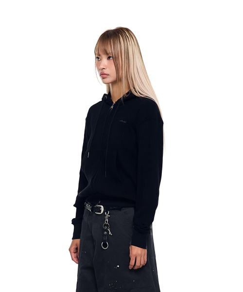 解凍されたジップ-アップパーカー (ブラック)