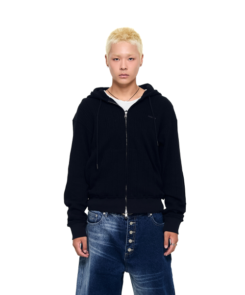 解凍されたジップ-アップパーカー (ブラック)