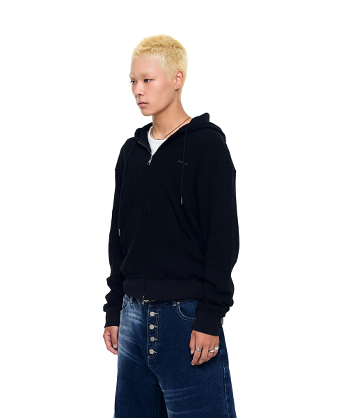 解凍されたジップ-アップパーカー (ブラック)