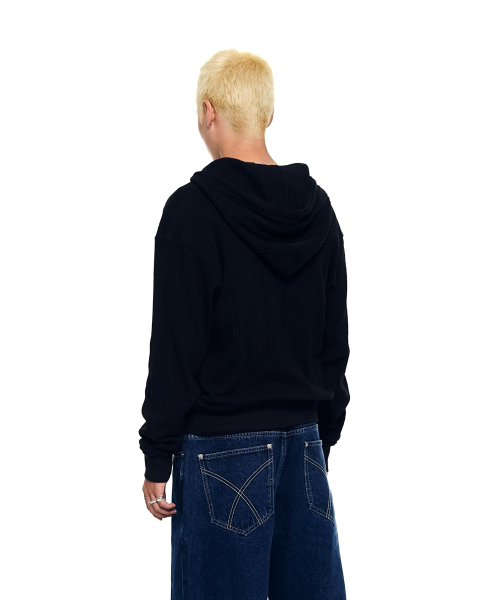 解凍されたジップ-アップパーカー (ブラック)