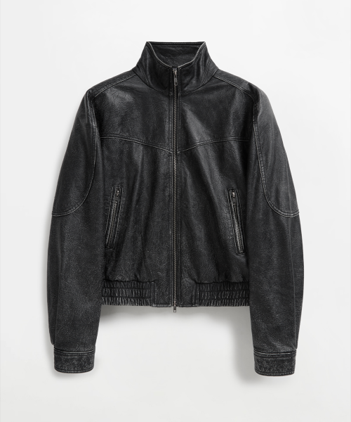 Кожаный бомбер Baron из воловьей кожи - Washed Black