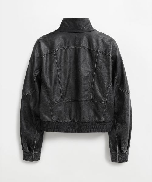 Кожаный бомбер Baron из воловьей кожи - Washed Black