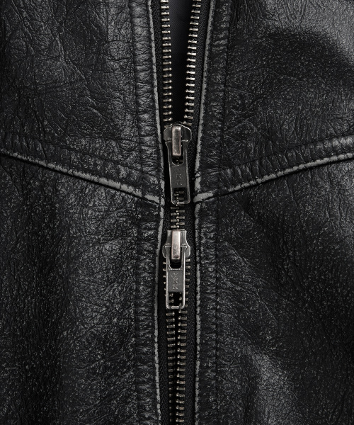 Кожаный бомбер Baron из воловьей кожи - Washed Black
