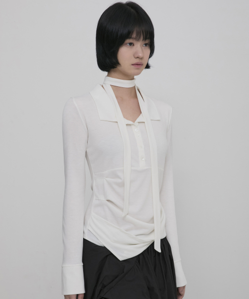 Asymmetrical draped рубашка (fl-186_ivory)