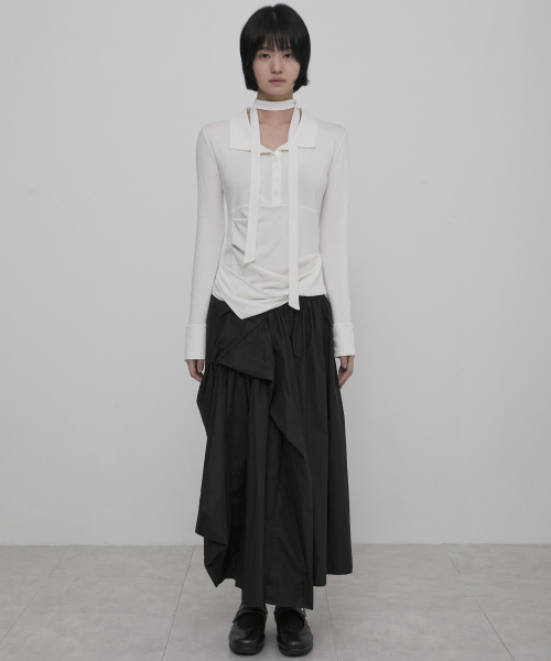 Asymmetrical draped рубашка (fl-186_ivory)