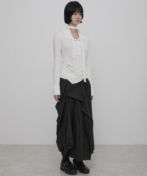 Asymmetrical draped рубашка (fl-186_ivory)