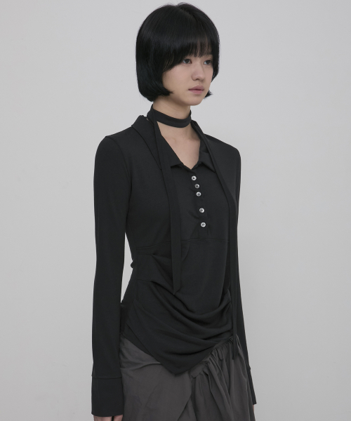 Asymmetrical draped рубашка (fl-186_black)
