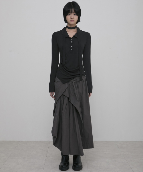 Asymmetrical draped рубашка (fl-186_black)