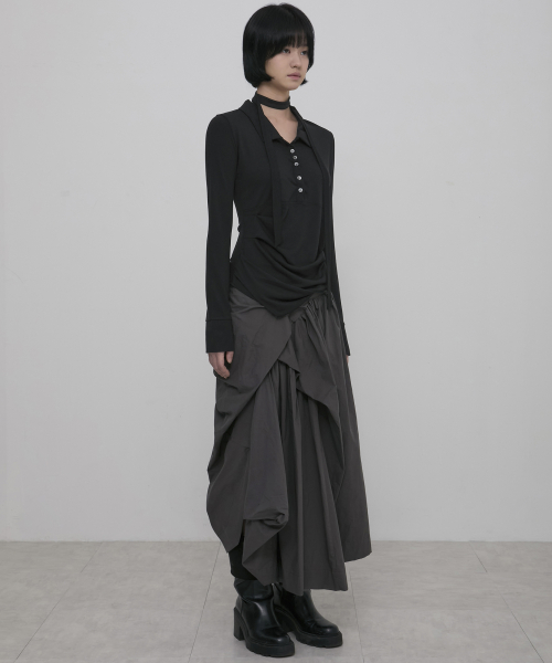 Asymmetrical draped рубашка (fl-186_black)
