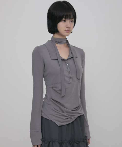 Asymmetrical draped рубашка (fl-186_gray)