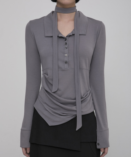 Asymmetrical draped рубашка (fl-186_gray)