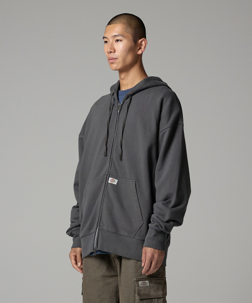 Базовый худи на молнии Garment Dyed Charcoal