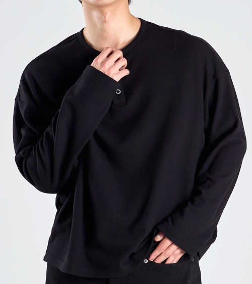 EcoCosy henley трикотаж футболка (чёрный)
