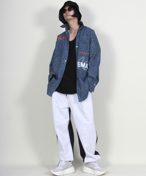 Двусторонние широкие джоггеры со складкой и завязками Navy & White Melange