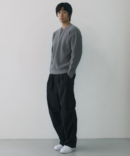 Вафельный трикотажный лонгслив хенли [Grey]