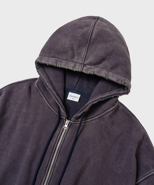Худи на молнии Rugged Damage Washing, синее