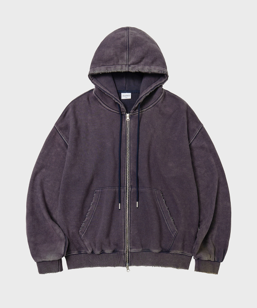 Худи на молнии Rugged Damage Washing, синее