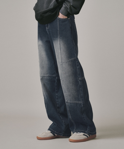 Широкие джинсы с разрезами Washed [Indigo]