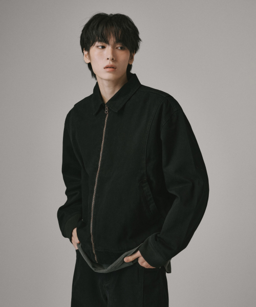 Garment Dyed тонкий полукроп блузон на молнии [Black]