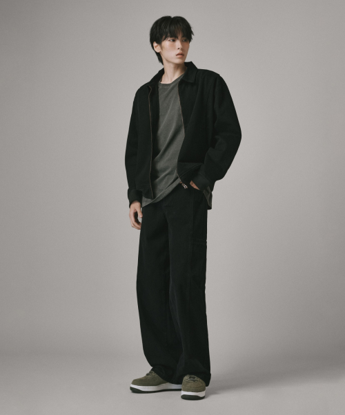 Garment Dyed тонкий полукроп блузон на молнии [Black]