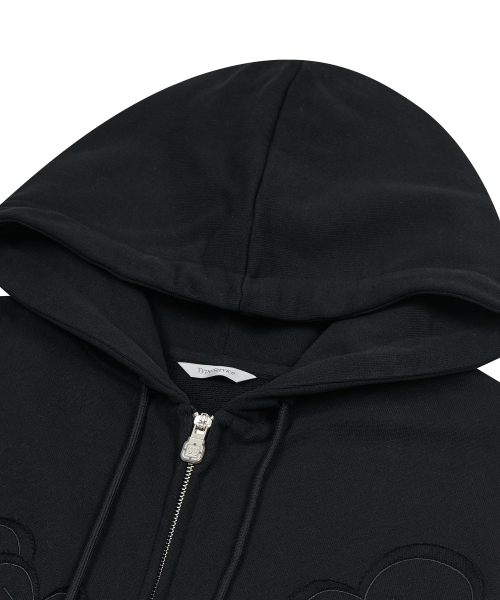 Flower Appliqué Zip Hoodie [Black]