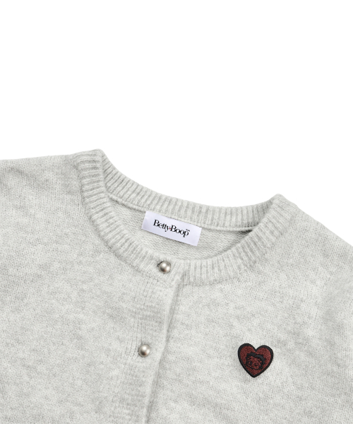 BETTY BOOP Heart Round Neck Crop Cardigan_Light Gray