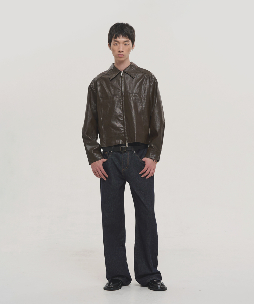 MUSINSA | NOISE Synthetic Leather Two-Way Single Jacket - Brown