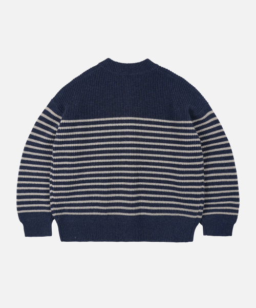 WOOL STRIPE ROUND CARDIGAN _ NAVY