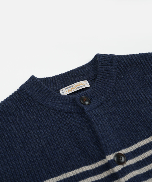 WOOL STRIPE ROUND CARDIGAN _ NAVY