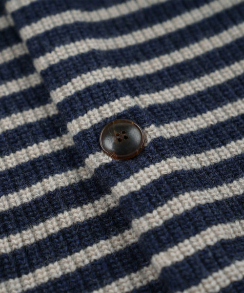 WOOL STRIPE ROUND CARDIGAN _ NAVY