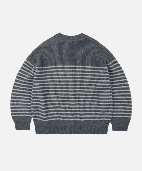 WOOL STRIPE ROUND CARDIGAN _ CHARCOAL