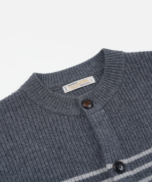 WOOL STRIPE ROUND CARDIGAN _ CHARCOAL