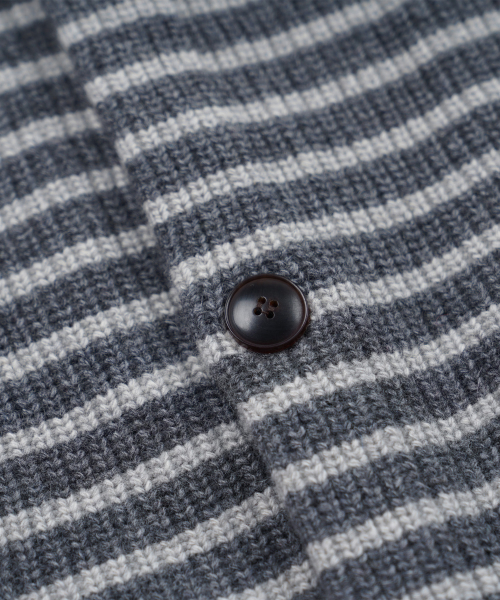 WOOL STRIPE ROUND CARDIGAN _ CHARCOAL
