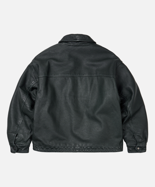 DESTROYED COWHIDE LEATHER JACKET _ WASHED OLIVE