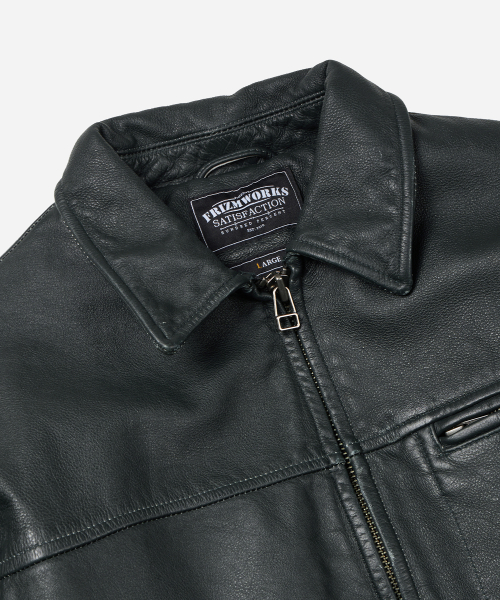 DESTROYED COWHIDE LEATHER JACKET _ WASHED OLIVE