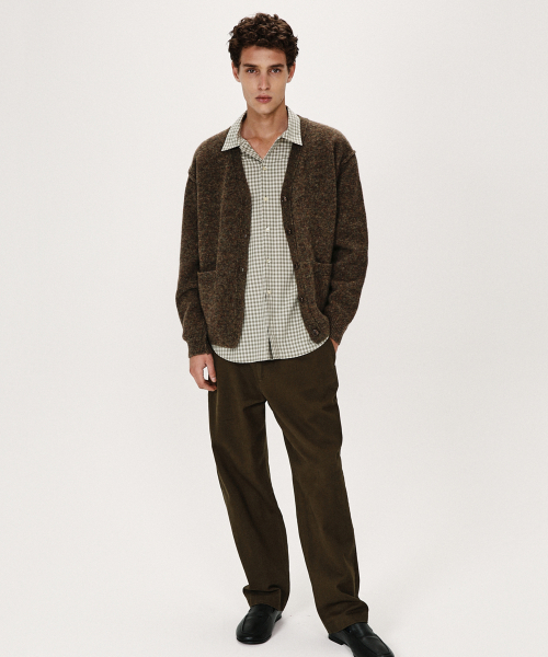 SHAGGY DOG REVERSE SEAM CARDIGAN (BROWN)
