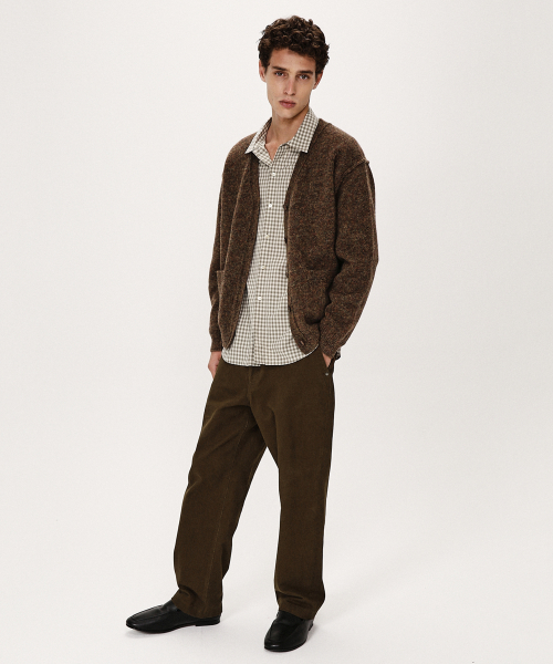 SHAGGY DOG REVERSE SEAM CARDIGAN (BROWN)