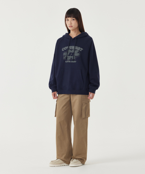 Женское оверсайз худи с клевером Dark Navy