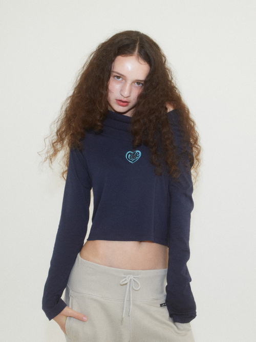OPEN SHOULDER HOOD T-SHIRT NAVY