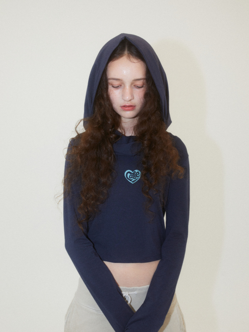 OPEN SHOULDER HOOD T-SHIRT NAVY