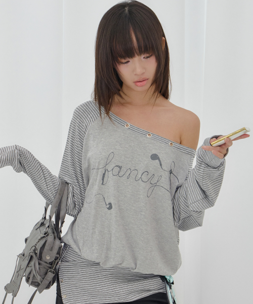 DRAWING STRIPE OFF-SHOULDER (GRAY) F26QB044