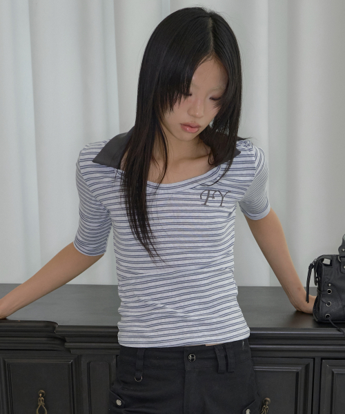 SOFT FANCY COLLAR TOP (BLUE) F26QB045