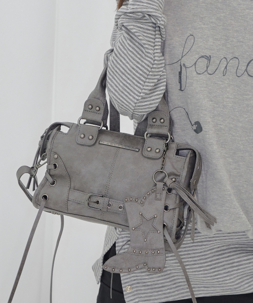 MUSINSA | FANCY CLUB Belted Washing Vegan Leather Mini Bag (Gray