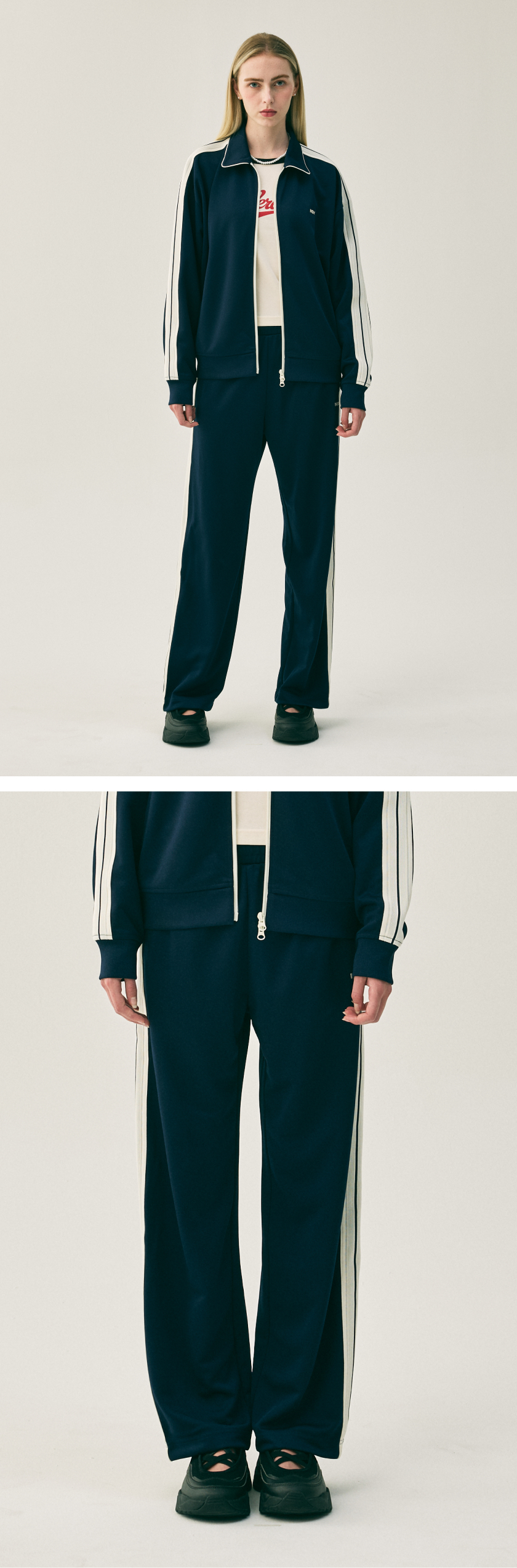 MUSINSA | NDY (nerdy) Minimal Jacquard Tape Track Pants Navy