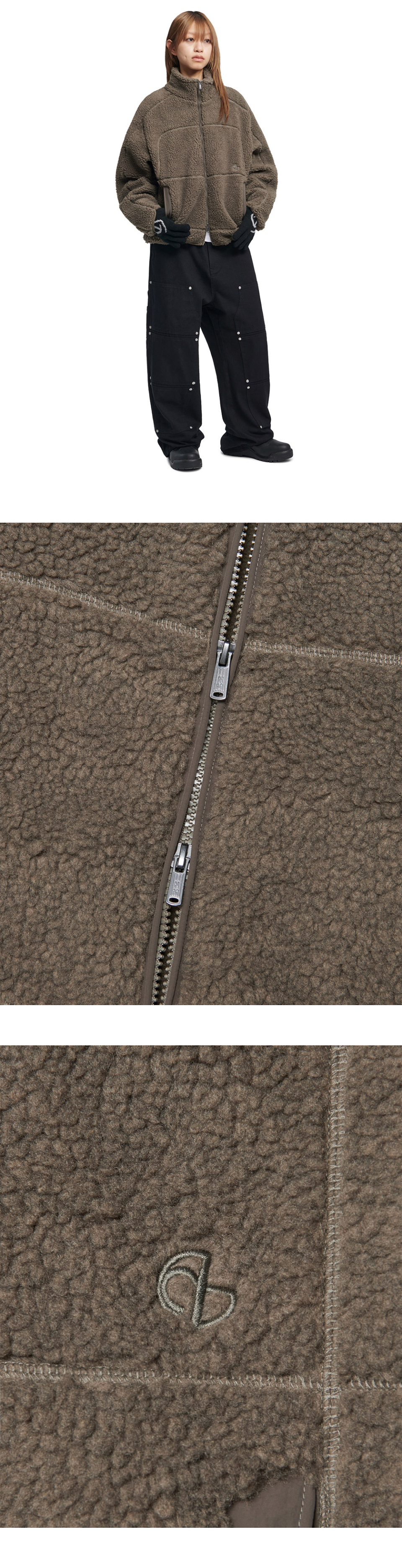 TRACE SHERPA FLEECE JACKET - KHAKI GRAY | ファッション通販サイト NUGU