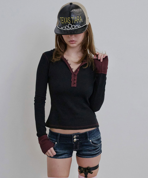 Heather Hoodie Tee Black